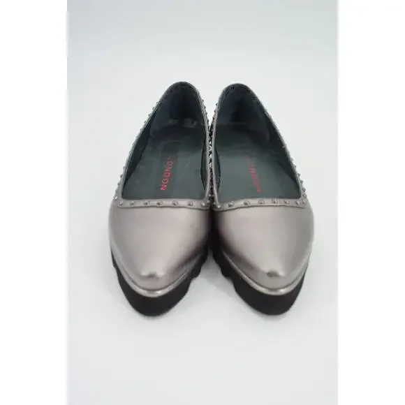 Sacha London Yaiza Pewter Leather Studded Pointed Toe Platform Shoes Size 7 - Picture 3 of 11